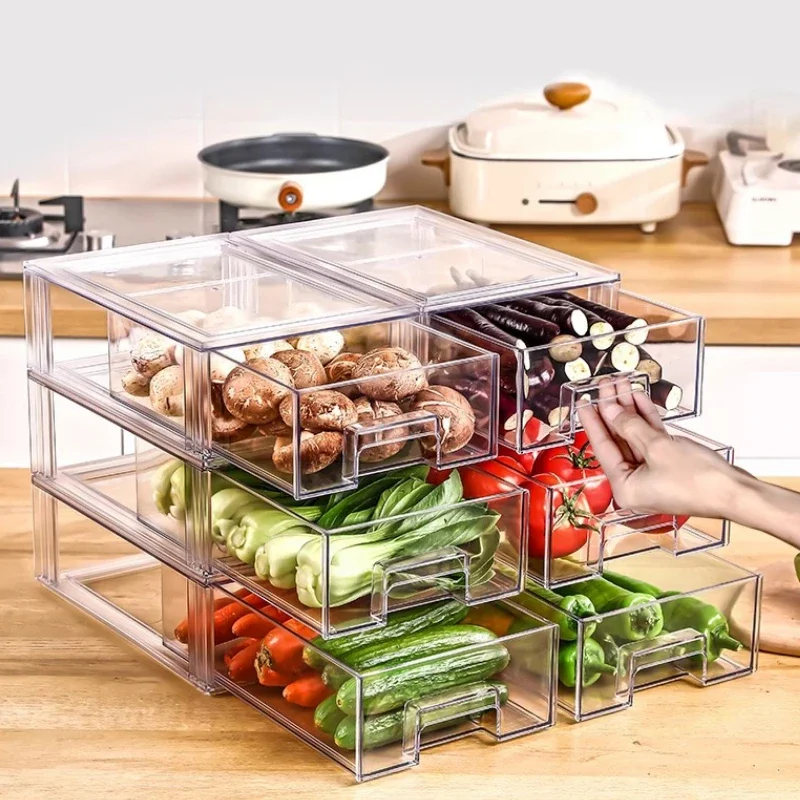 Egg Storage Box Light Luxury Refrigerator Organizer Double Door Freezer Drawer Kitchen Preservation Rack Fridge Storage Solution