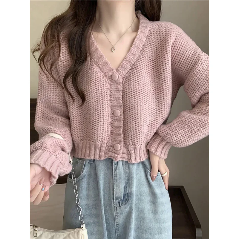 Women sweater cardigans V-neck button up casual knit sweet cardigan coat for woman 2024 Autumn Winter