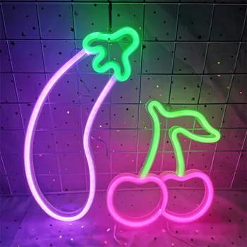 LED الباذنجان النيون تسجيل ضوء لشريط KTV وجبة خفيفة متجر ديكور عصير رسالة التفاح فرويلت النيون مصباح عيد الميلاد جدار ديكور عيد ميلاد المنزل