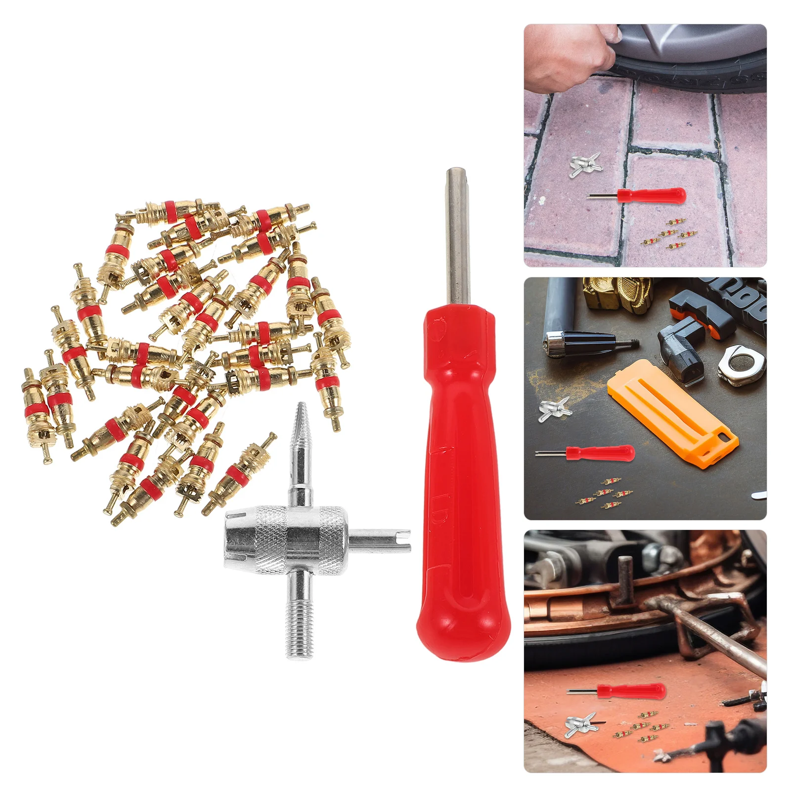 

32Pcs Tire Valve Stem Core Removal Tool Set Nickel Plated Durable 4in1 Valve Repair for Cars Bikes Motorcycles Trucks