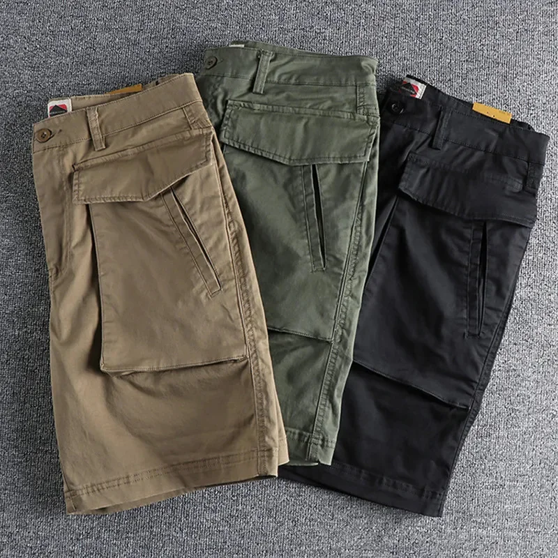 

3D Large Pocket Japanese Casual Shorts Men's Woven Cotton Slightly Loose Quality Split Pants Outdoor Travel Breeches