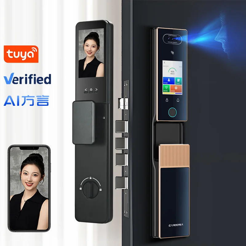 Cardoria-cámara de pantalla Dual AI totalmente automática, puerta de entrada eléctrica doble con venas de palma, cerradura Facial inteligente con huella dactilar
