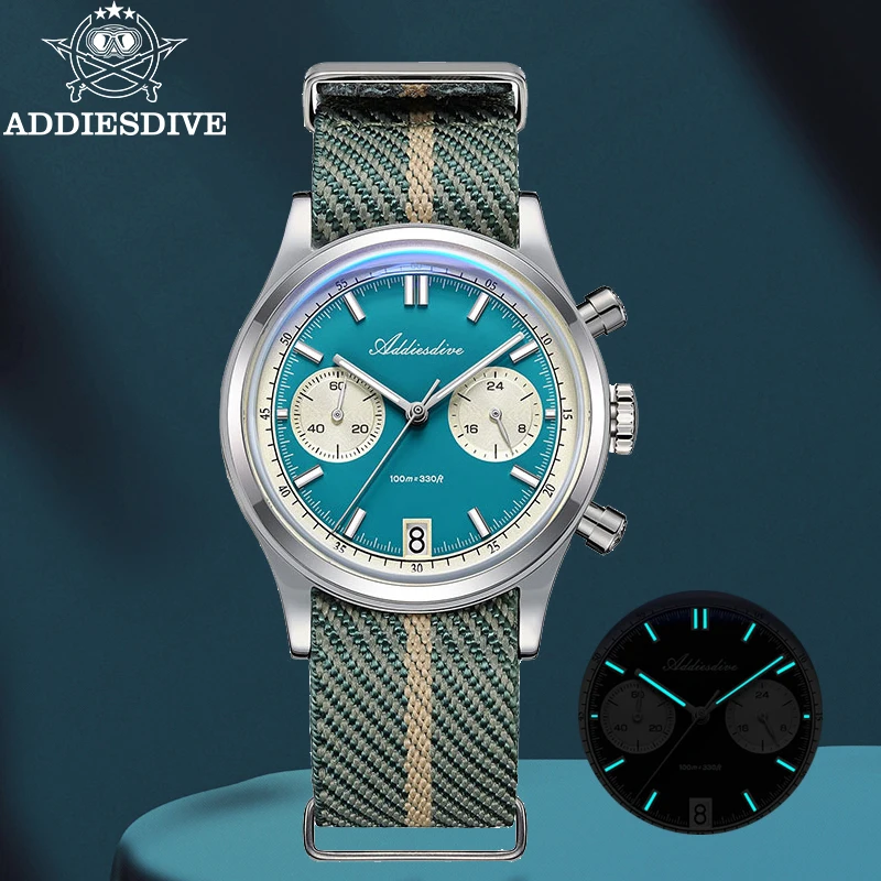 

ADDIESDIVE 38mm Chronograph Men Watch Luxury BGW9 Luminous Bubble Domed Glass 100m Waterproodf Dive VK64 Quartz Watch New 2025