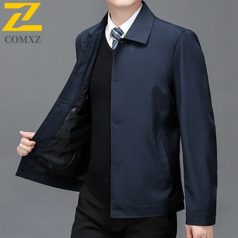 

COMXZ 2025 Men Jacket Middle Age Dad Business Casual Coat Notch Collar Fashion Executive Spring Autumn Outerwear