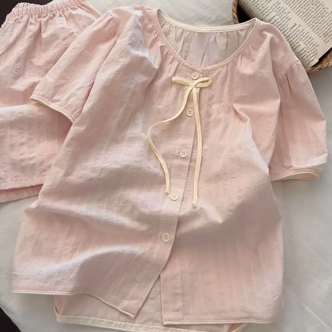 Ins Minimalist Summer Short-Sleeve Shorts Pajamas for Women, Loose-Fitting Teen Girls' Casual Loungewear, Women's Summer Clothin
