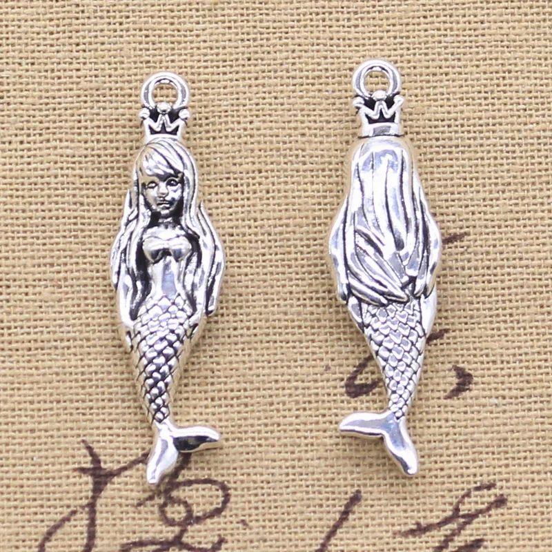 5pcs Charms 3D Mermaid 43x12x8mm Tibetan Silver Color Pendants Antique Jewelry Making DIY Handmade Craft