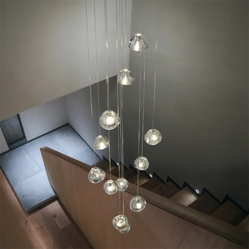 Imagem -03 - Crystal Water Drop Led Chandelier Pingente de Luz Moderna para Escadaria Luxo Nordic Ball Hanging Lamp Indoor Fixture Design