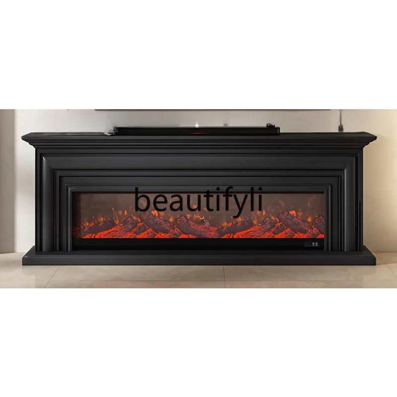 

Italian minimalist fireplace modern minimalist black heating electronic fireplace simulation decorative cabinet floor cabinet