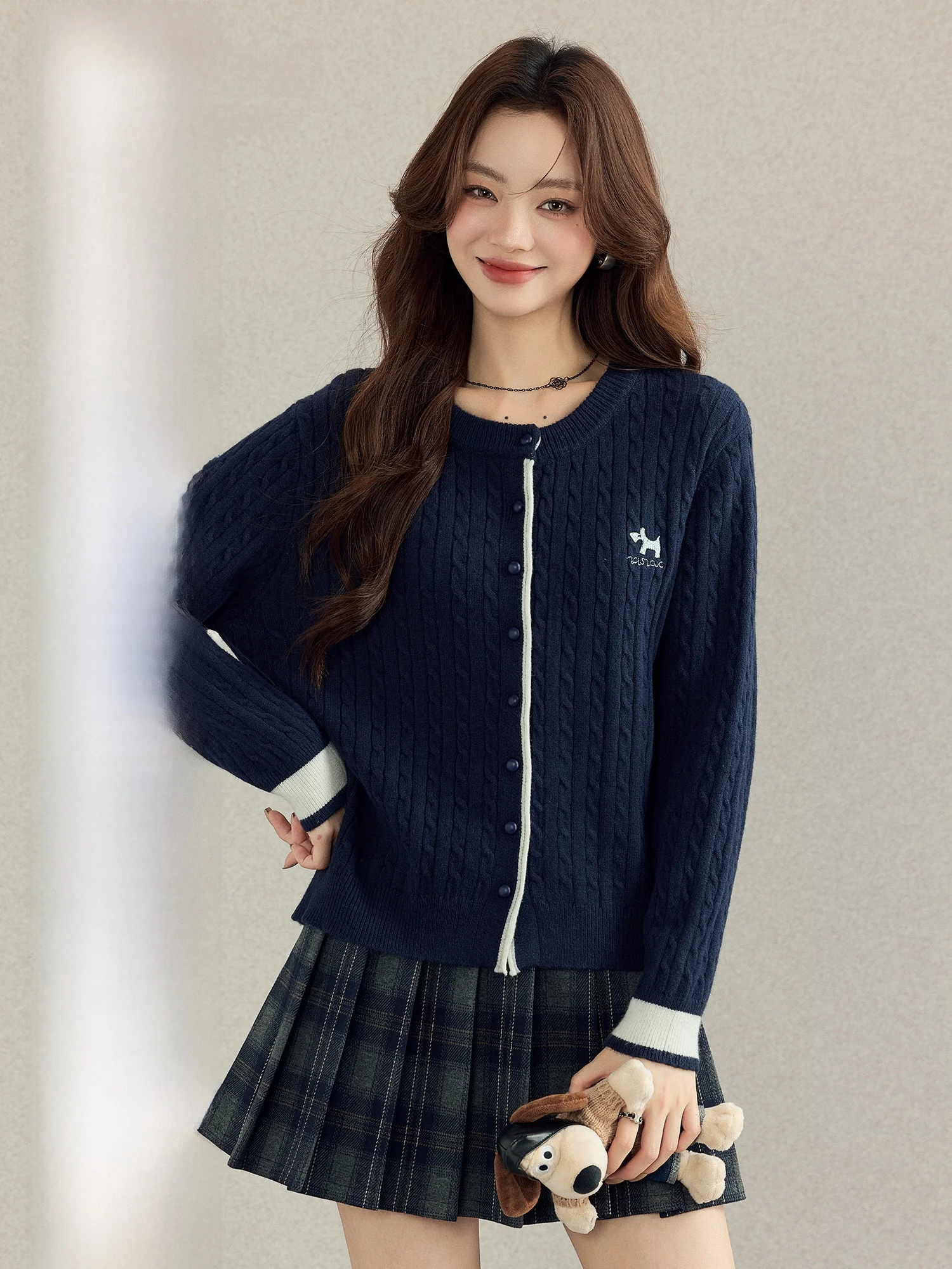 

Loose Long Sve Knitted Open Cardigan Women's Faion Autumn Design Slimming k Blue Inner Wear College Sle Ladies' Kni...