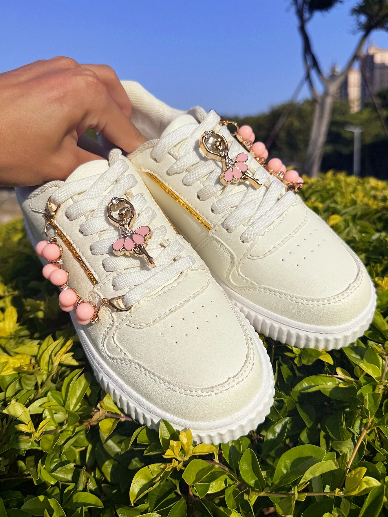 4 fashionable pink, dancing girl, chain shoe accessories - easy-to-install detachable DIY plastic decorations for custom canvas