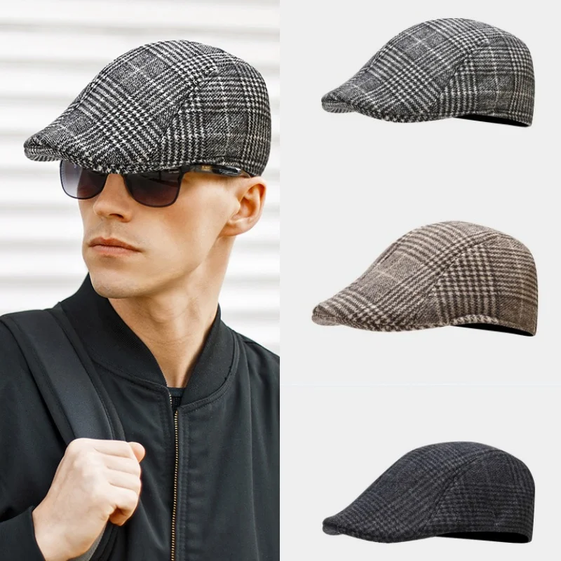 

Winter Warm Newsboy Caps Vintage Plaid Check Berets Cap Gatsby Adjustable Peaked Flat Driver Hat Artist Painter Cabbie Gorras