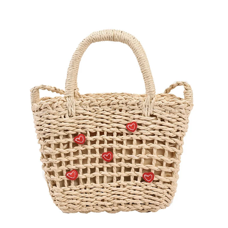 Borsa di paglia da spiaggia estiva bohémien borsa da donna tessuta a mano di moda borsa a secchiello femminile di design di alta qualità Shopper Love Money Bag