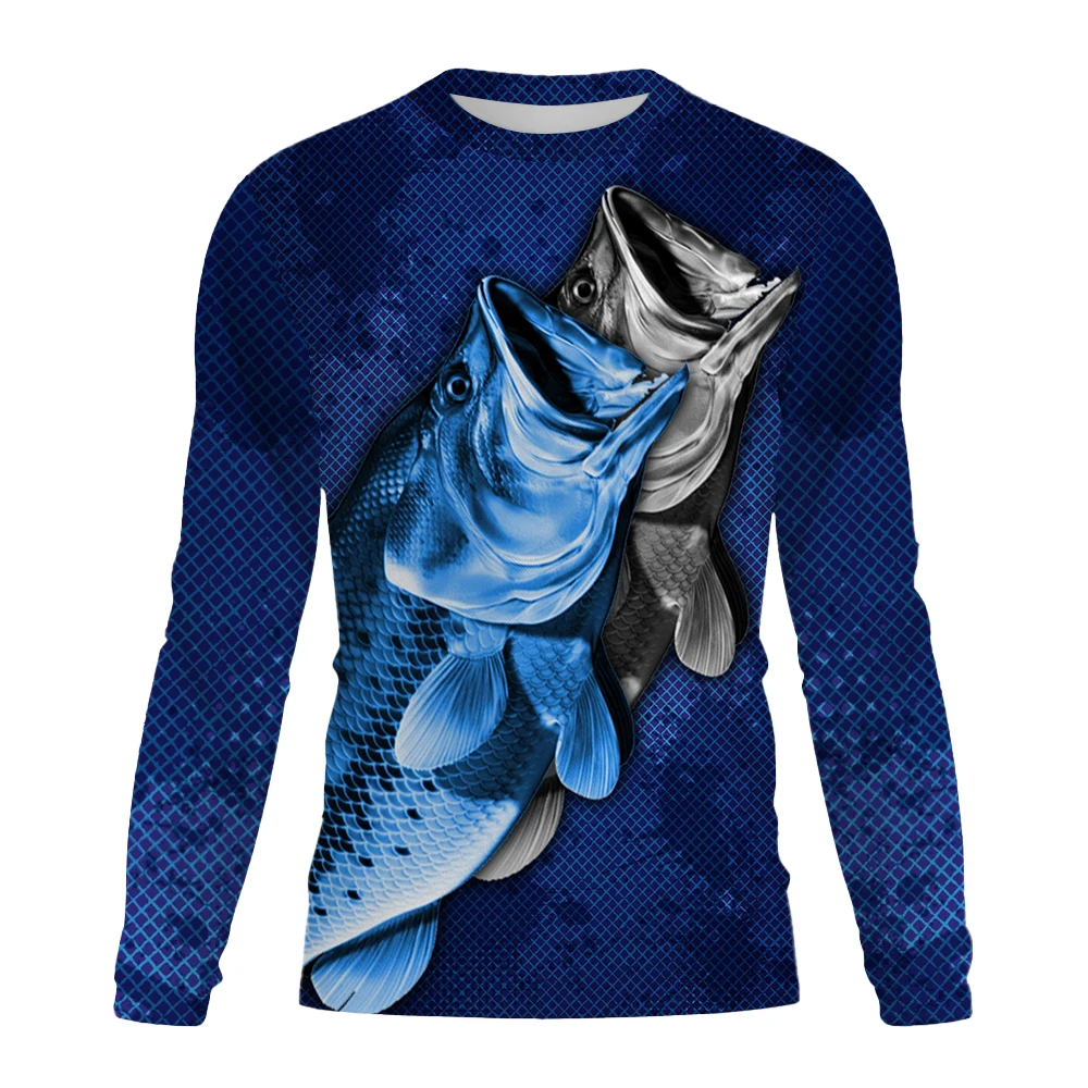 Men's T-shirt 2023 Spring and Autumn New Outdoor Fishing T-shirt Fish Pattern Fashion Essential Long Sleeve T-shirt XS-5XL