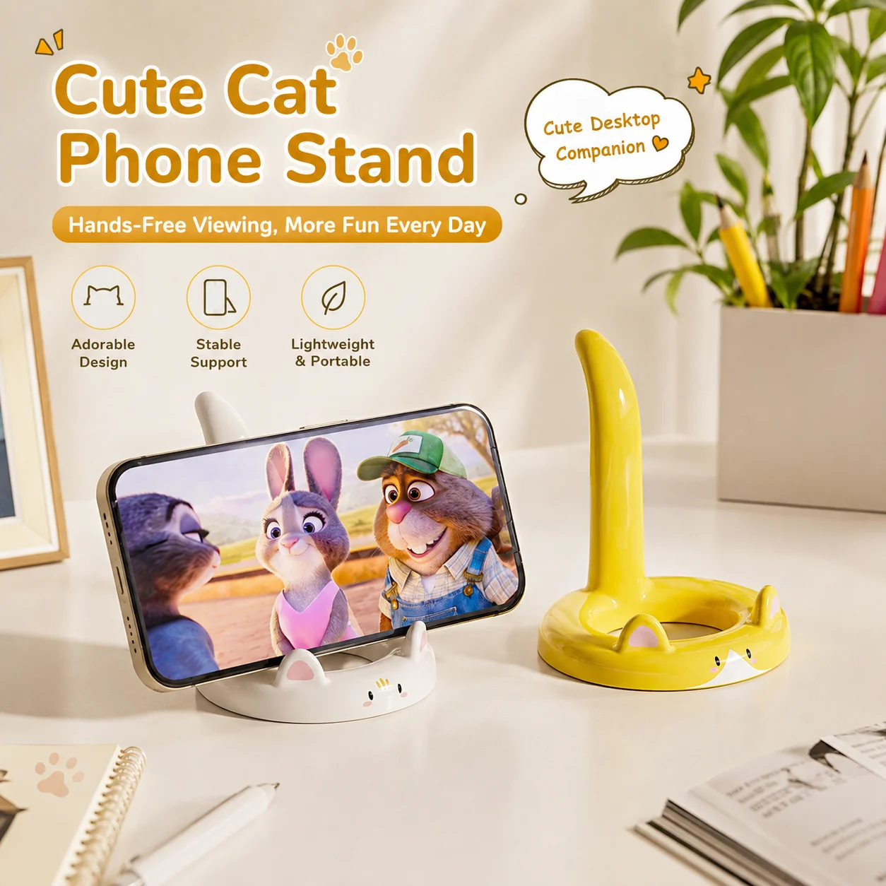 Tablet Stand Adjustable - Hands-Free Phone Stand for Bed, Cat-Inspired