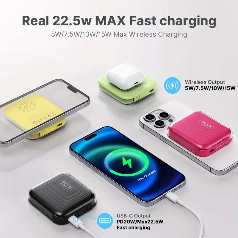 New 5000mAh Ultra-thin Magnetic Wireless Power Bank - 22.5W Wireless Fast Charging ,for IPhone 16/15/14/12 Series