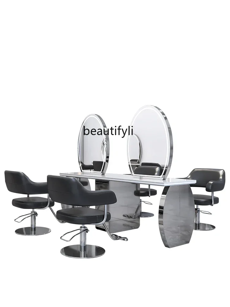 cc182l Hair salon special stylish haircut mirror marble cabinet integrated hair cutting perm dyeing table