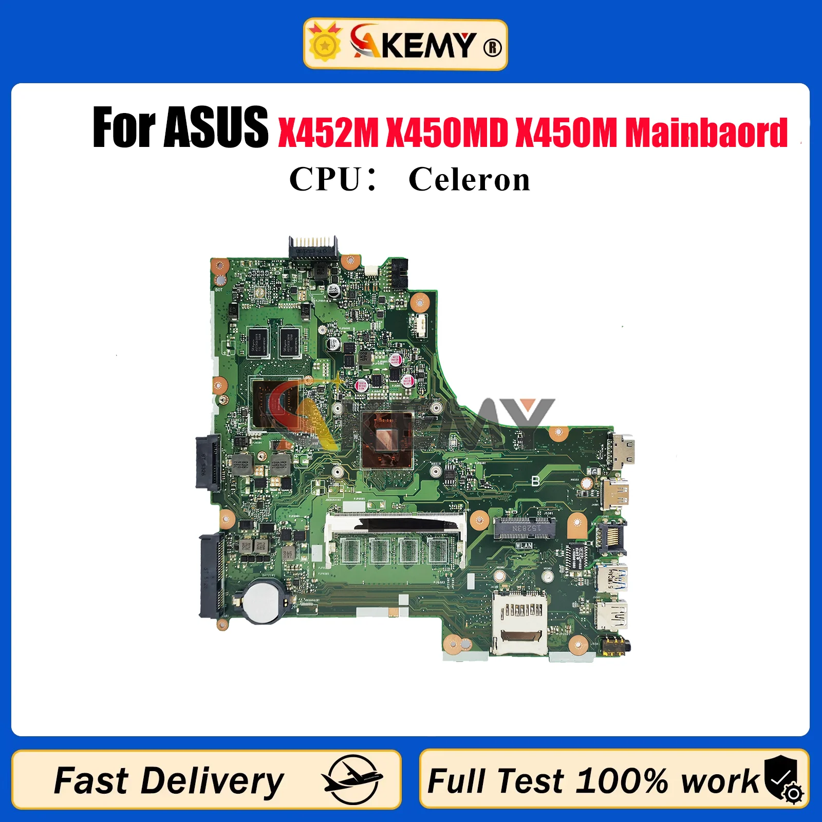 

Материнская плата для ноутбука X450MD для ASUS VivoBook X450M X452M X450MD X450MJ, материнская плата для ноутбука с процессором Celeron, ОК, быстрая доставка