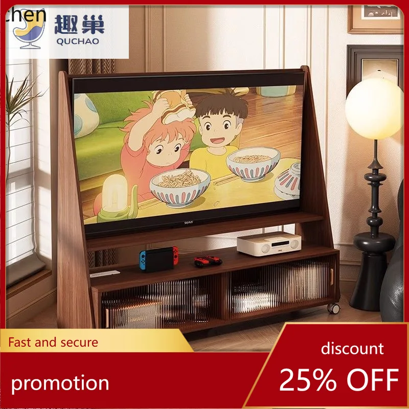 

HXL Solid Wood Movable TV Stand Floor Storage Cabinet with Universal Wheels