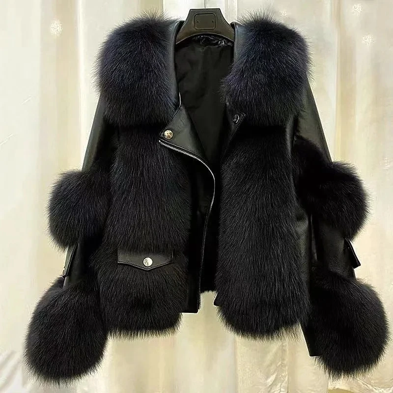 2025 New Autumn Winter Imitation fox fur Jacket For women's Fashion Loose Short Zipper Faux fur Coat Female Motorcycle Jackets