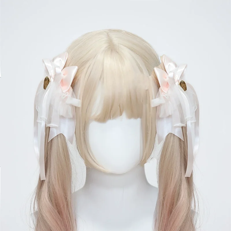 Lolita Headwear Sweet Pink/Blue Handcrafted Bow Clip Elegant Bow Ribbon Lolita Love JK Headwear Anime Lolita Hair Accessory