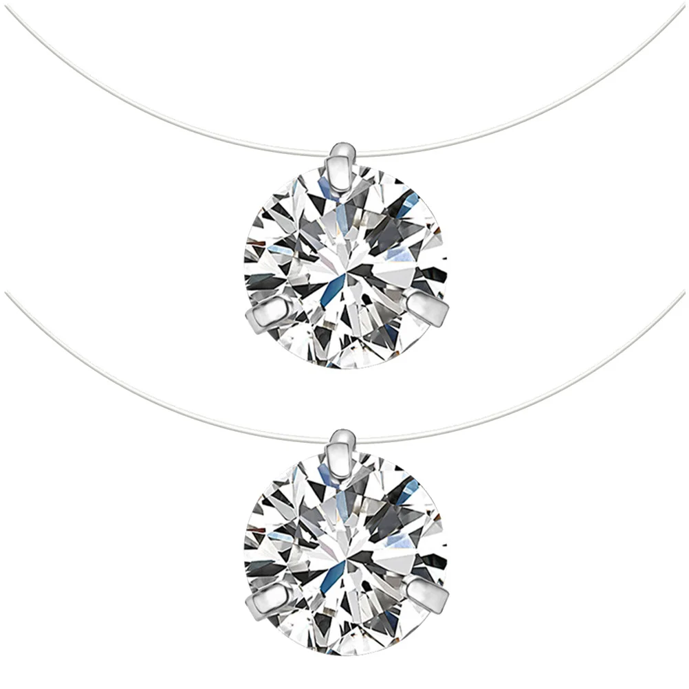 2 قطعة سلك السمك غير مرئية قلادة الزركون الإبداعية مجوهرات أنيقة فتاة قلادة الإكسسوارات فتاة الإكسسوارات