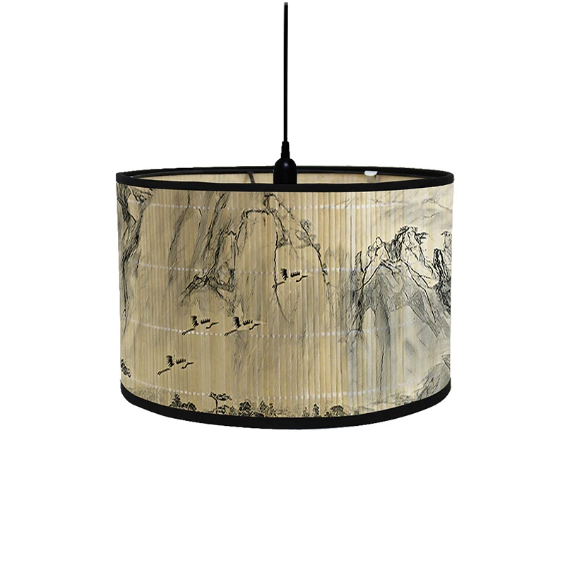 Japanese Style Lamp Shade Bamboo Art Light Shade Chinese Ink Landscape Painting Lampshade Bamboo Chandelier Wall Lamp Cover