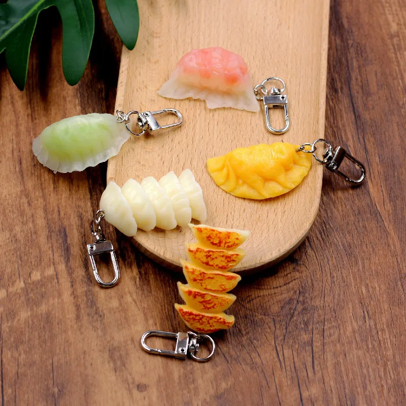 Picture 4: Simulated Dumplings Keychain Creative Egg Dumplings Fried Egg Dumplings Fried Car Pendant Decoration Model Gift