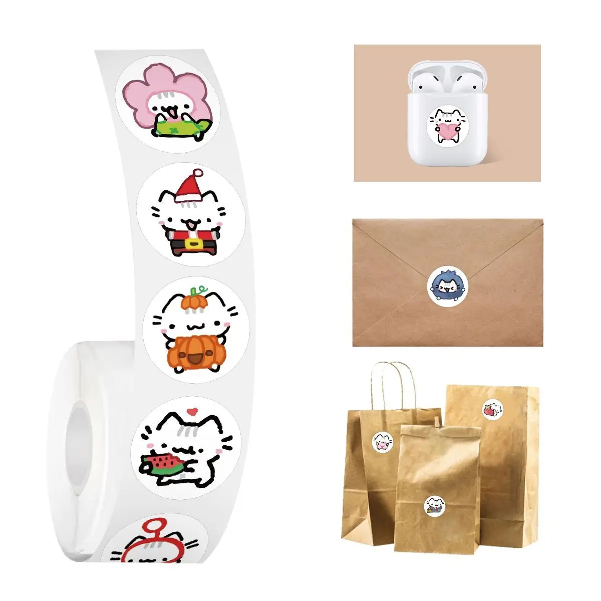 500 Stück/Rolle, Kätzchen-Motiv, tägliches Graffiti-Design, niedliche Katzen-Cartoon-Aufkleber, für Laptop, Handy, Gitarre, Skateboard, wasserfeste Aufkleber. – Detail 3