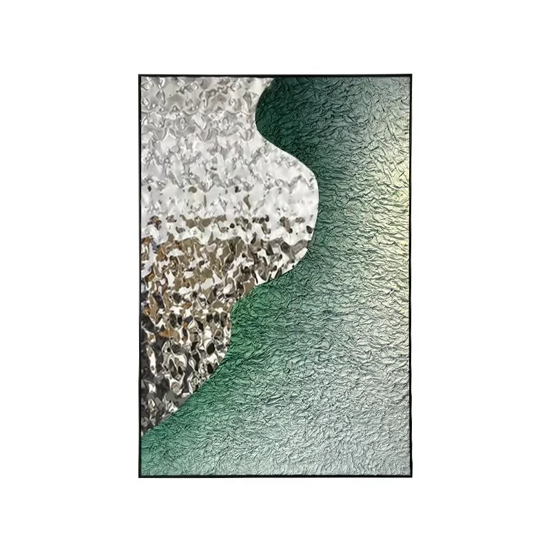 

Modern simple and light luxury living room entrance sofa background wall, high-end three-dimensional water ripple metal