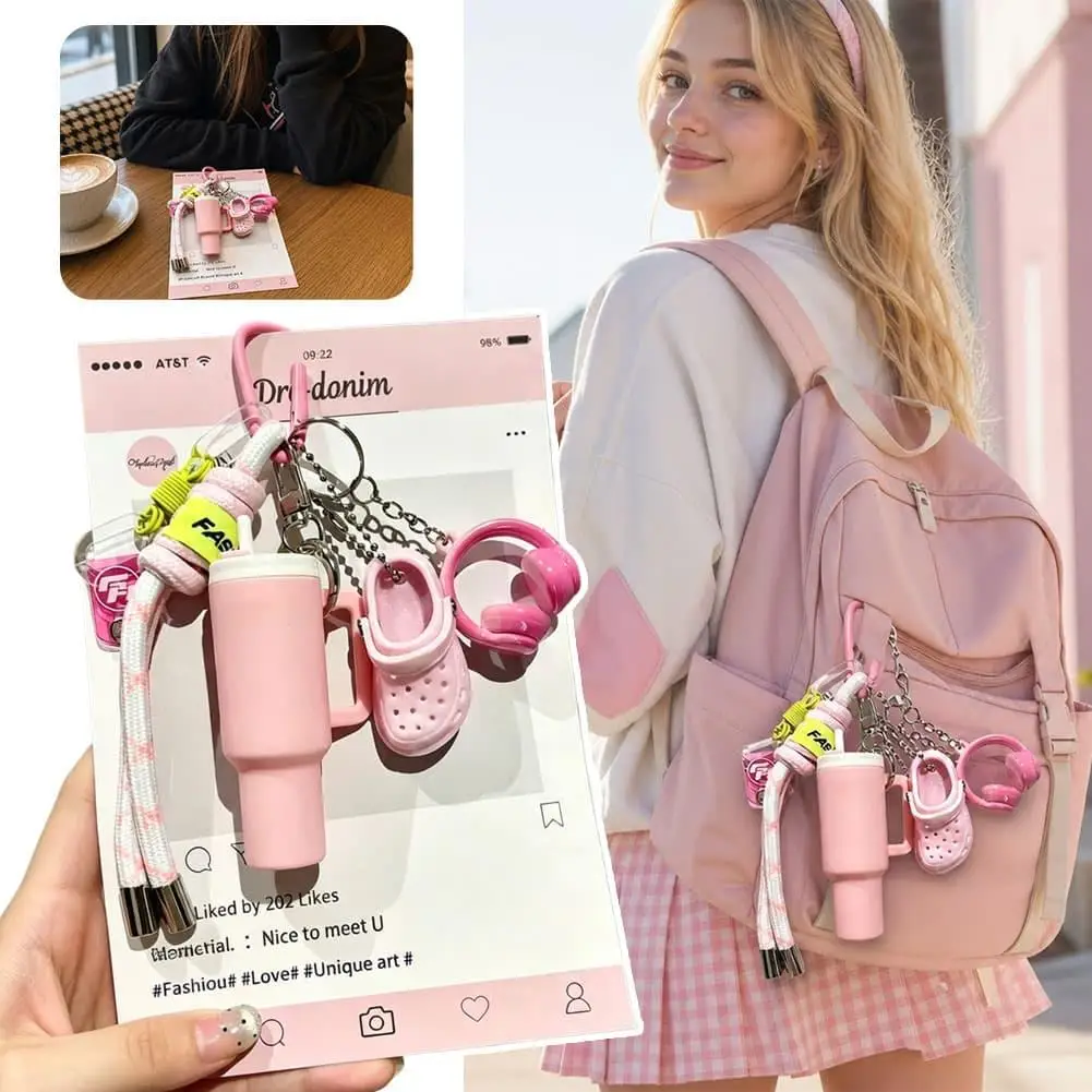 Sports Style Woven Hanging Rope Keychain Mini Water Cup Hole Shoe Couple Pendant Cute Bag Backpack Decoration Charm Gift
