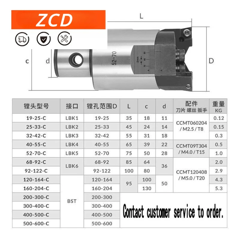 ZCD RBH Double-Edged CNC Adjustable BT30 BT40 SK40 Tool Holder RBH Boring Bar Boring Cutter Boring Handle LBK Rough Head