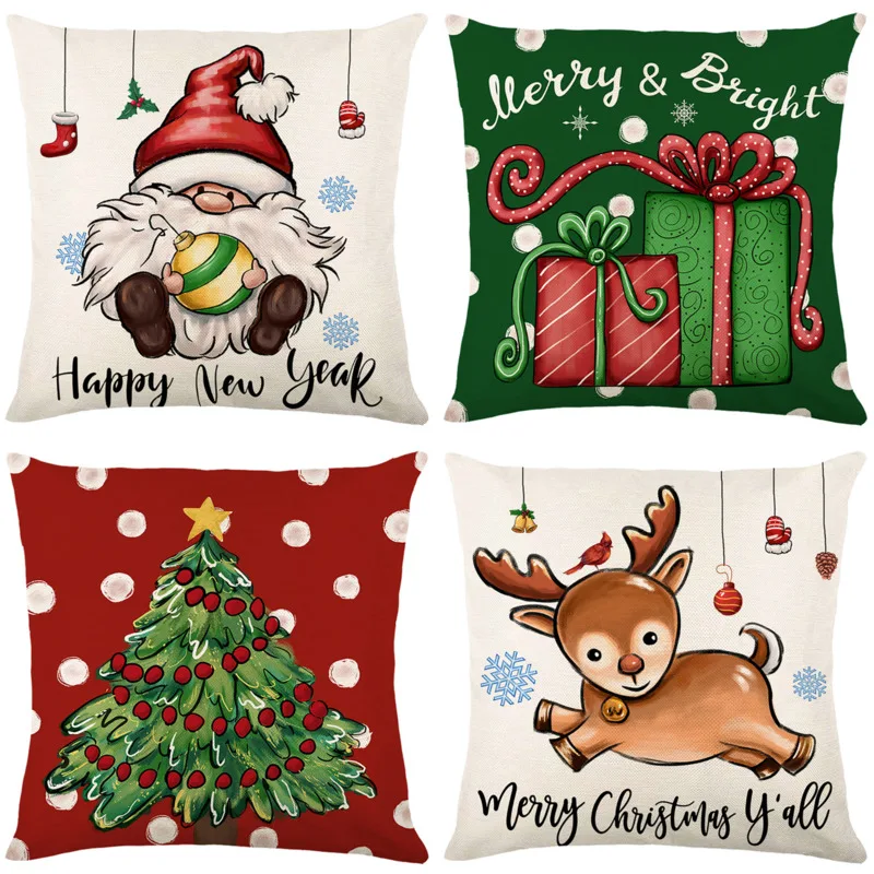 4pcs Merry Christmas Santa Cushion Cover 2024 New Christmas Pillow Cover Bed Sofa Party Decor New Year Christmas Pillowcase