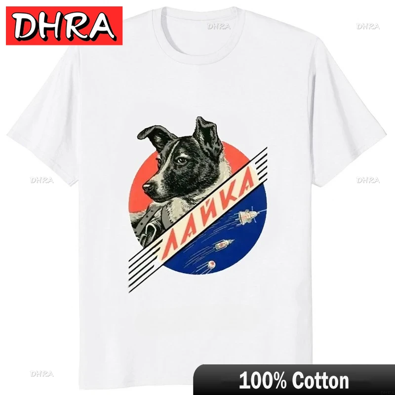 

Laika USSR Funny Cartoon Dog Shirts Hip Hop Harajuku Style Printed Men Clothing Vintage Tee Streetwear Hipster Cute Soft T-shirt