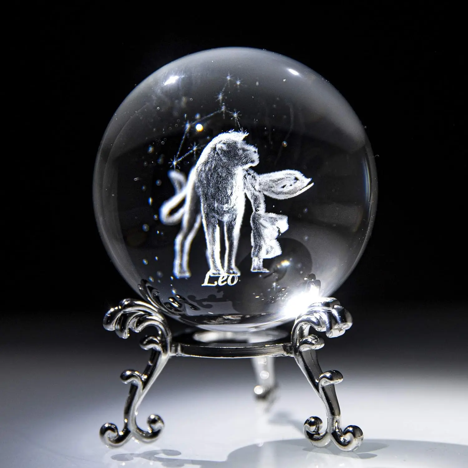 

12 Constellation 6cm 3D Crystal Ball Leo Glass Ball Ornament Silver Metal Base Crystal Crafts Birthday Gift Home Decoration
