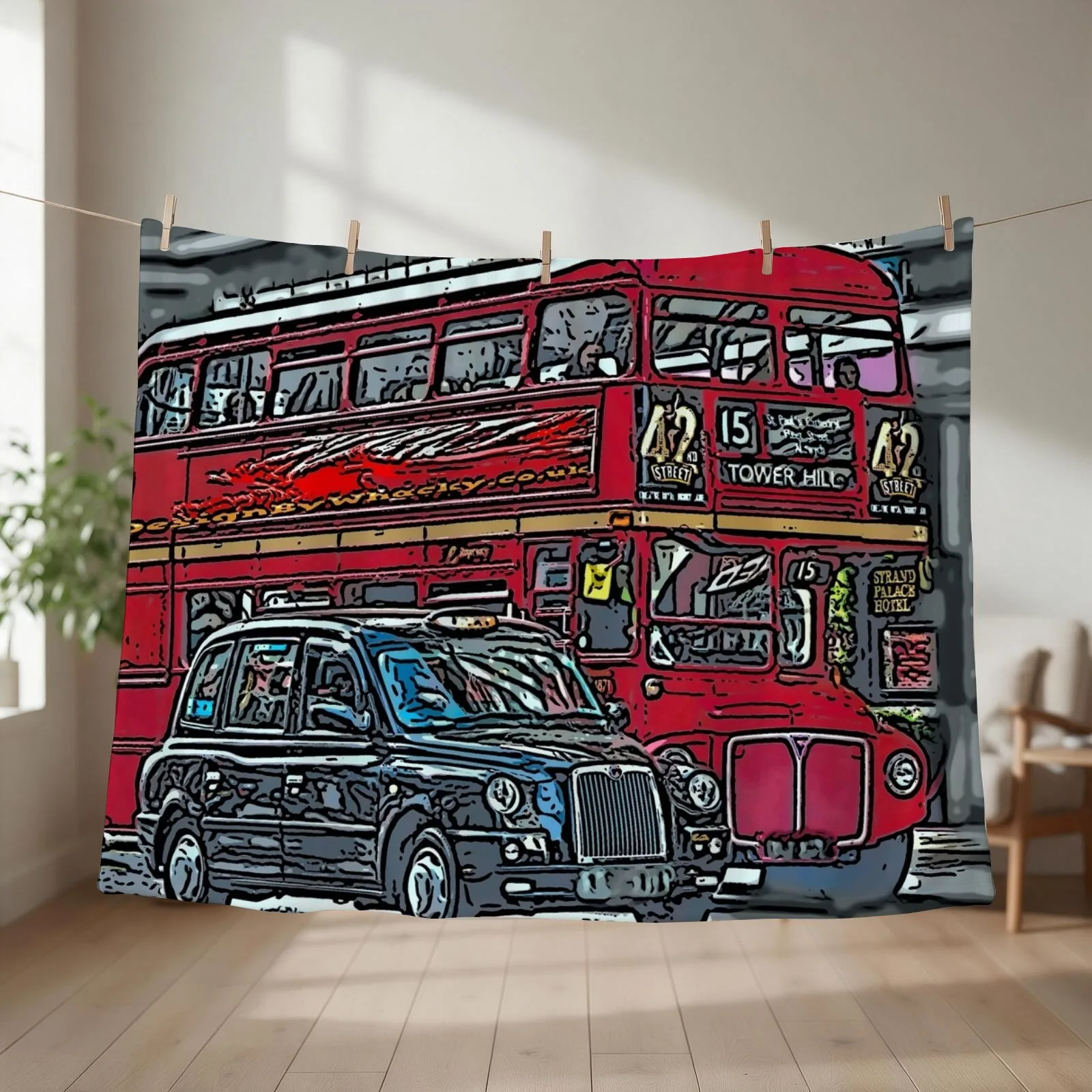 London Bus and Cab Throw Blanket Bed Fashionable Luxury Throw Personalized Gift Loose Blankets