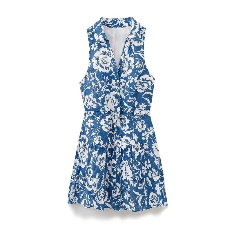 新しい夏 2024 女性の刺繍中空アウト V ネックミニスカートエレガントなノースリーブドレスファッショナブルな通気性の服