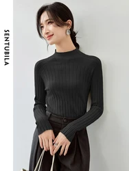 SENTUBILA Slim Fit Knitted Pullovers 2024 Autumn Soft Half Hight Collar Long Sleeve Simple Basic Comfort Women Top W43H56579