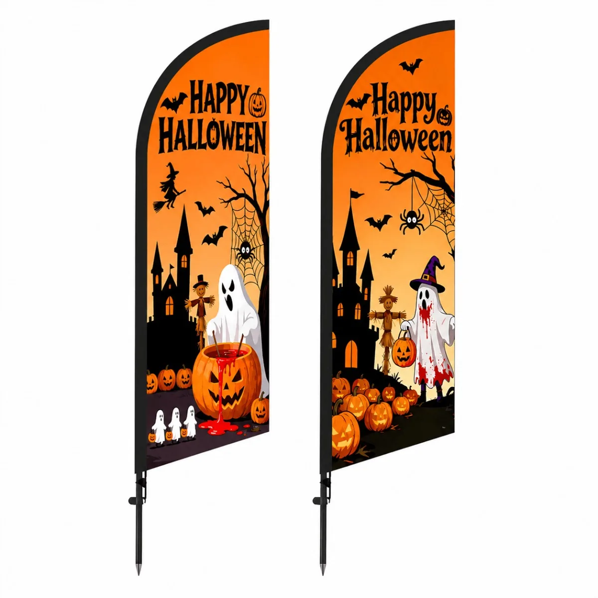6.5Ft Happy Halloween Pennant Feather Beach Flag, Polyester Sun-Resistant Party Store Market Stall DecorNo Flagpole