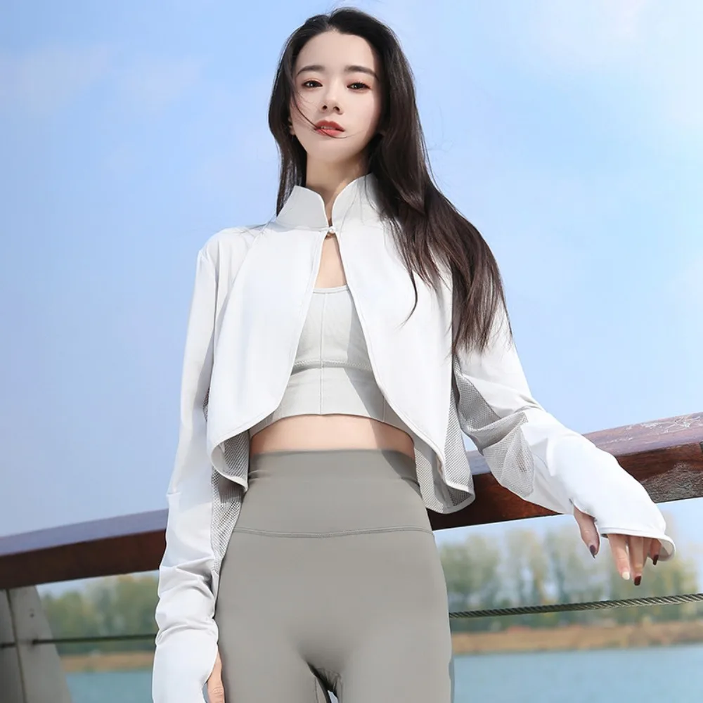 

Solid Color Sunscreen Shawl Ice Silk Thin Fabric Sun Protection Clothing Breathable Sun Protection Long Sleeve Crop Top