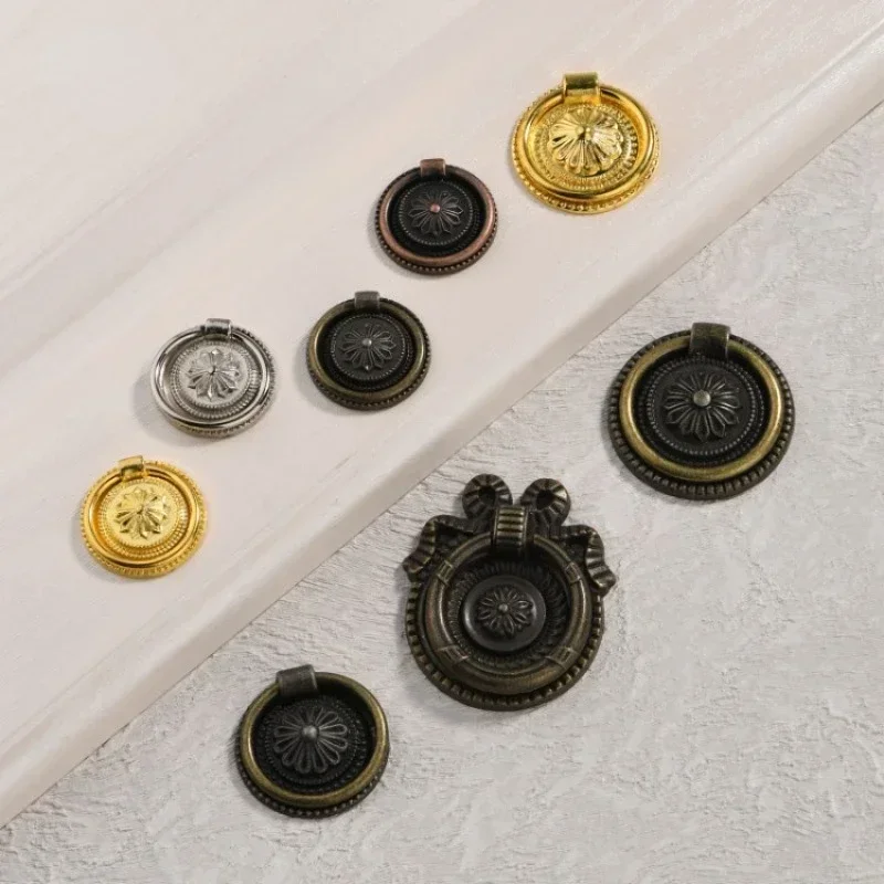 4-10pcs Bronze Pull Ring European Antique Wardrobe Drawer Knob Kitchen Furniture Cabinet Door Handle Furniture hardware fittings