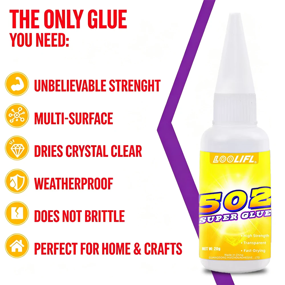 502 SuperGlue HighStrength Transparent Fast Drying  Instant Adhesive for Metal Plastic Wood Rubber Glass Ceramic Repair Optional
