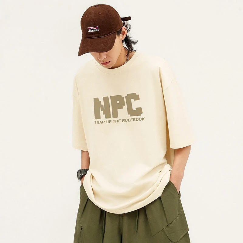 2026 Japan and Korean NPC Pixel Letters Short-sleeved T-shirt for Men and Women with The Same Commuting Style Travel Half Sleeve