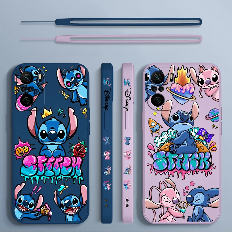 Disney Angel Stitch Lilo For Xiaomi Redmi Note 13 12 12Pro 11 11S 11T 10S 10 Pro Plus Liquid Left Rope 5G Phone Case