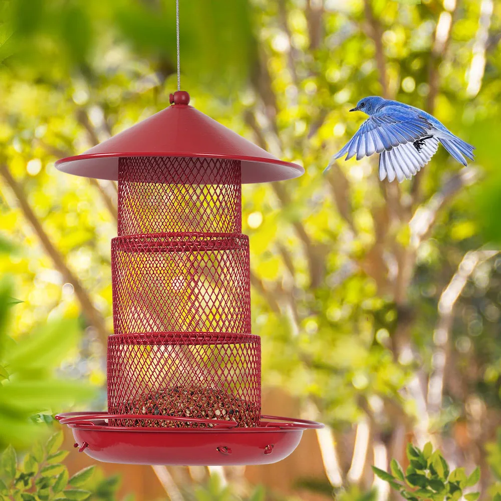Garden Retractable Bird Feeder Large Capacity Automatic Bird Feeder Outdoor Wild Bird Watching Garden Decoration Red
