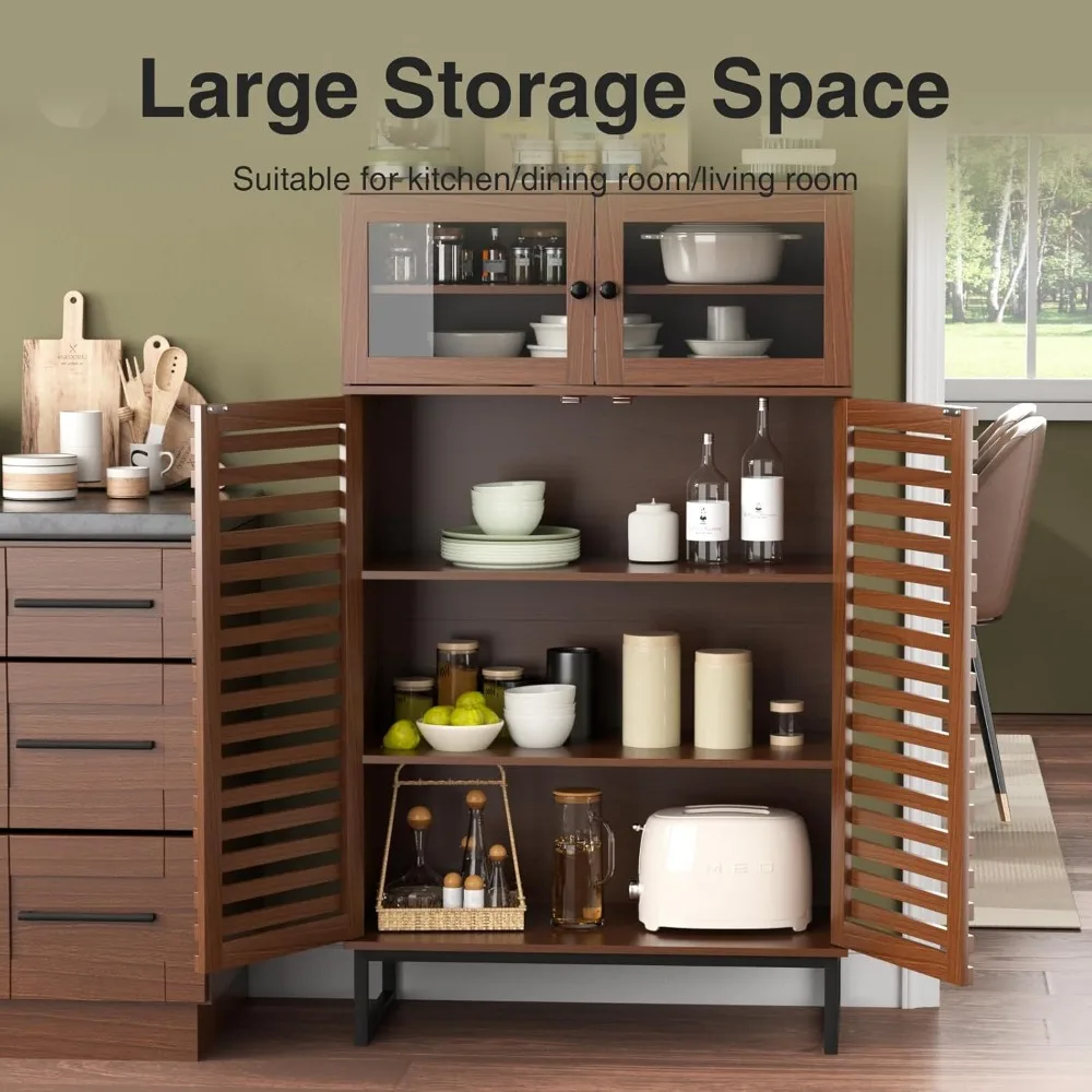 خزانة بوفيه جانبية بطول 51 بوصة مع مساحة تخزين، وخزانة حديثة لمنتصف القرن مع بابين مخططة شبكية ورفوف قابلة للتعديل، ج #3