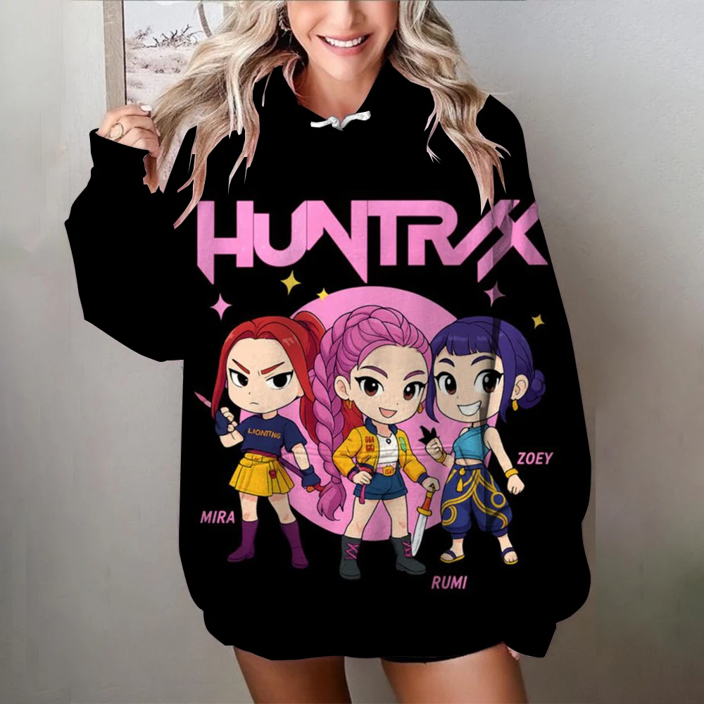 レディース K-POP デモンハンターズ パーカー 秋冬 暖かい プルオーバー トレンド カジュアル 長袖 スウェットシャツ アニメ風 キャラクター グラフィック