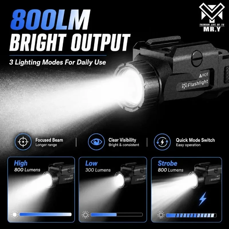 Long‑Standby Under‑slung Bright Lamp 800 Lumens Red Indicator Light, Ornament Part Fit Standard 20mm Rail