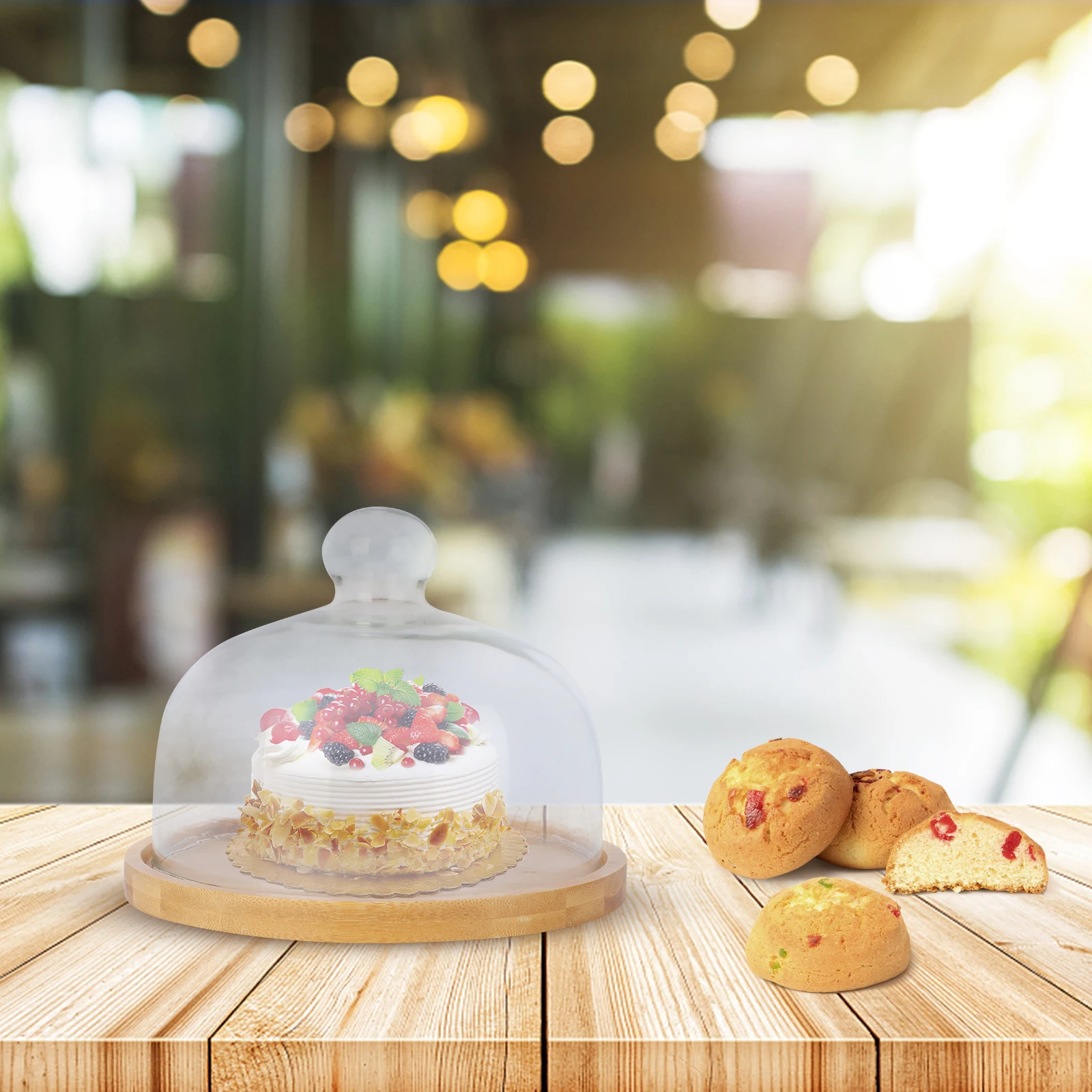 

1 pc Glass Dome 20Cm Thickened Cake Carrier Cover With Plate Food Storage Container For Dessert Salad Display