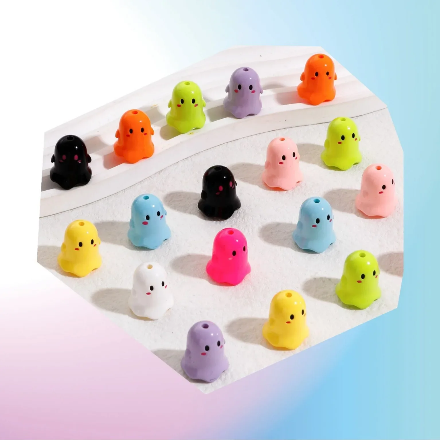 Z40 5pcs 17mm X 15mm New Cartoon Fun Adorable Polychrome Halloween 3d Beads Acrylic Painted Beads DIY Charm Jewelry Material