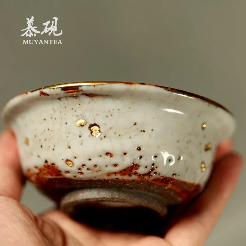 for Mu Yan Firewood Fired Xiao Qiao Cover Bowl Teacup for Takayoshi Handmade Shino Fired Tea Set Tea Bowl Ceramic Creative